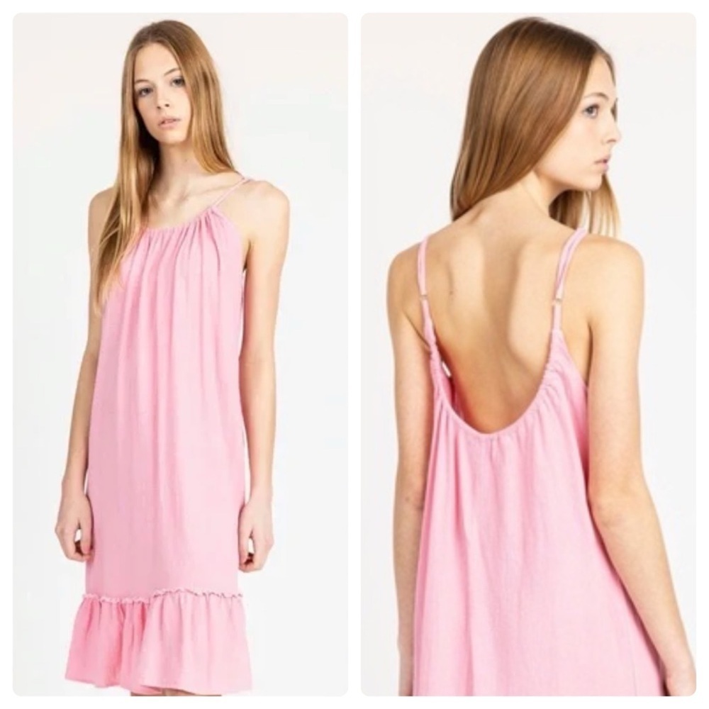 Yana K | Beachy Coastal Gauzy Pink Ruffle Hand Dyed Cypress Sundress | S